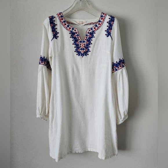 Laffaire Embroidered White and Blue Women's Dress - Picture 1 of 5